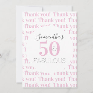 Personalised 50 and fabulous Modern Pink Thank You Card