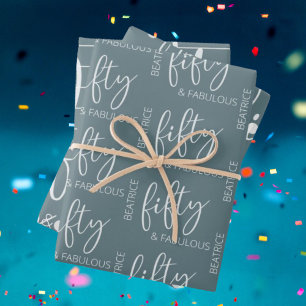 Personalised 50 and Fabulous Modern Script  Wrapping Paper Sheet