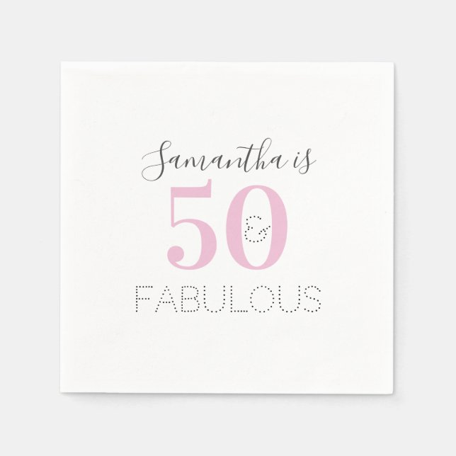Personalised 50 and fabulous Pink Birthday Party  Napkin (Front)