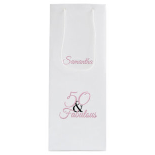 Personalised 50 and fabulous Pink Birthday Wine Gift Bag