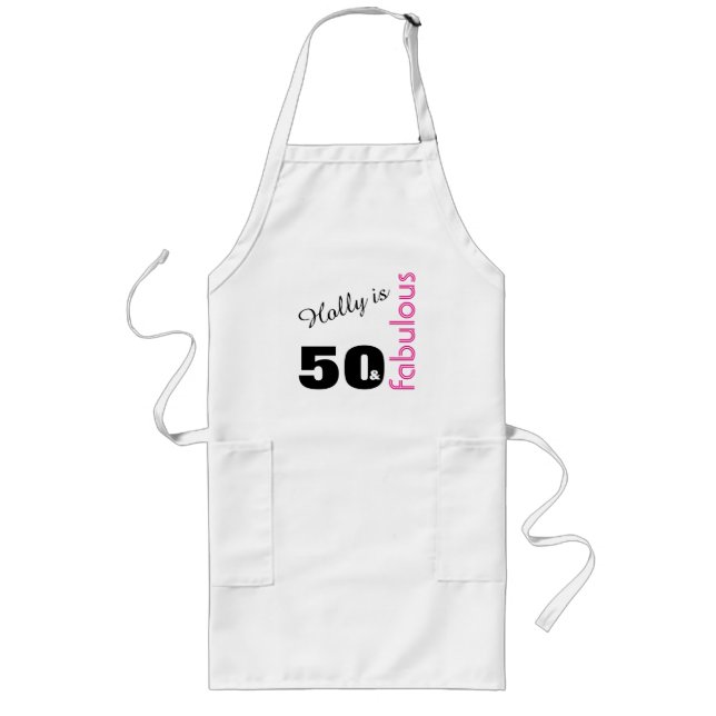 Personalised 50 and Fabulous Themed 50th Birthday Long Apron (Front)