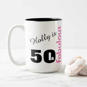 Personalised 50 & Fabulous Themed Birthday Gift Two-Tone Coffee Mug