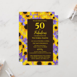 Personalised 50 & Fabulous Yellow & Purple Floral Invitation