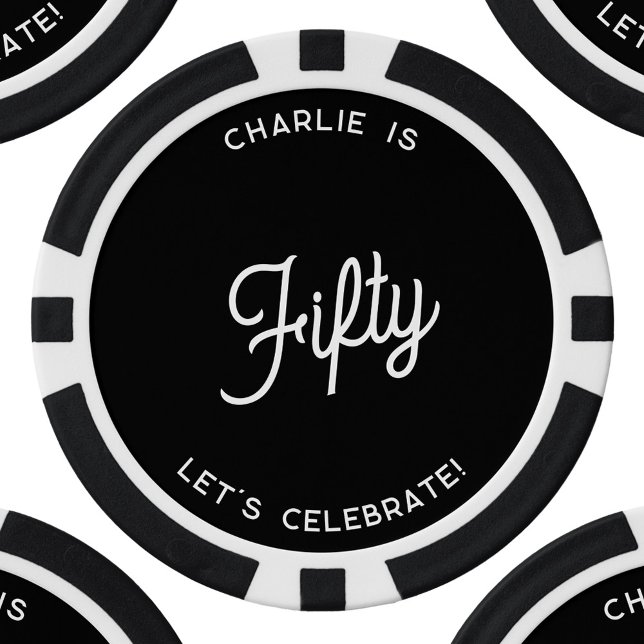 Personalised 50 Fifty Fiftieth Birthday Poker Chips (Personalized 50 fifty fiftieth birthday monochrome black and white poker chips)