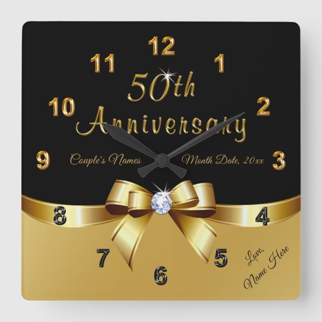 Personalised, 50 year Anniversary Gift for Friends Square Wall Clock (Front)