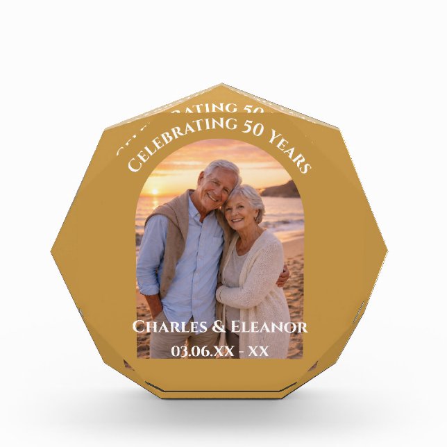 Personalised 50th Anniversary Arch Photo Keepsake Block (Front)
