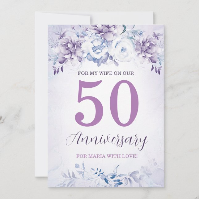 Personalised 50th Anniversary Cards for Wife (Front)