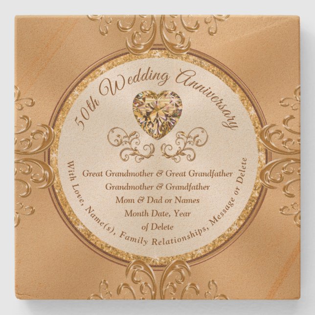 Personalised 50th Anniversary Coasters, Buy 1, Set Stone Coaster (Front)