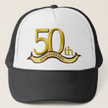 Personalised 50th Anniversary Gift Trucker Hat<br><div class="desc">A nice gold 50th Anniversary design that shows off big gold numbers with a ribbon below. This will make a wonderful gift for any 50th Anniversary. Image is property of Home for Holidays.</div>