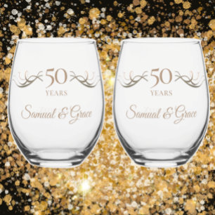 Personalised 50th Anniversary Keepsake Custom Gift Stemless Wine Glass