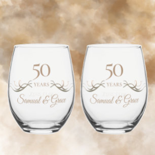 Personalised 50th Anniversary Keepsake Custom Gift Stemless Wine Glass