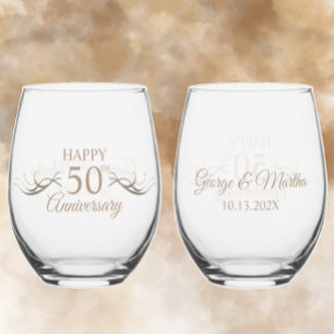 Personalised 50th Anniversary Keepsake Custom Gift Stemless Wine Glass