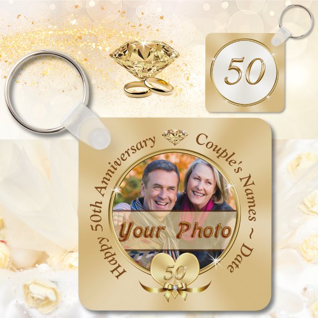 Personalised 50th Anniversary Party Favours,  Key Ring (PHOTO Personalized 50th Anniversary Party Favors. 50th wedding anniversary favors souvenirs. 50 year)