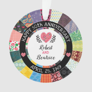 Personalised 50th Anniversary, Patchwork Quilt Ornament