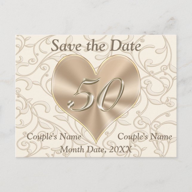 Personalised 50th Anniversary Save the Date Cards (Front)