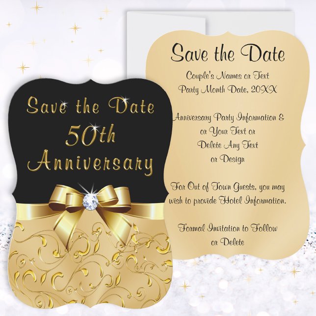 Personalised, 50th Anniversary Save the Date Cards (50th Anniversary Save the Date Cards. Black and Gold 50th Anniversary Party Ideas and Supplies. )