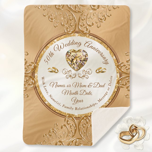 Personalised, 50th Anniversary Throw Blanket (50th anniversary blanket. Best 50th wedding anniversary gift. Personalised anniversary gift, parents)