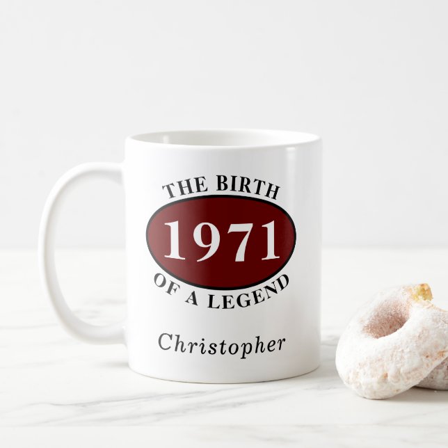 Personalised 50th Birthday 1971 Birth Of A Legend Coffee Mug (With Donut)