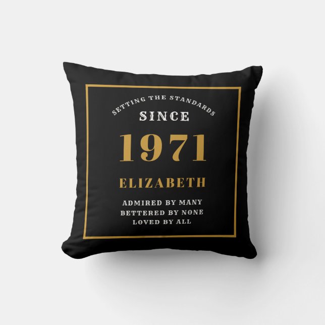 Personalised 50th Birthday 1971 Elegant Chic Black Cushion (Front)