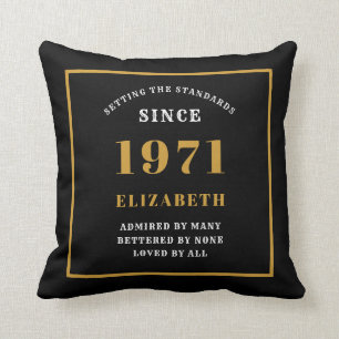 Personalised 50th Birthday 1971 Elegant Chic Black Cushion