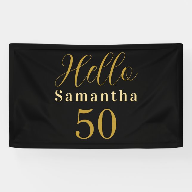 Personalised 50th Birthday Black Gold Birthday Banner (Horizontal)