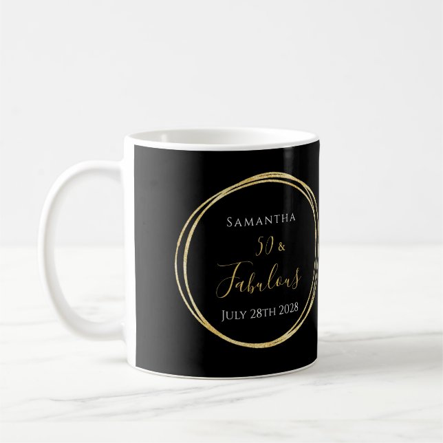 Personalised 50th Birthday Black Gold Coffee Mug (Left)