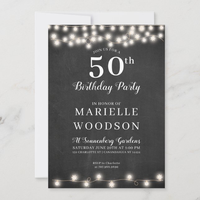 Personalised 50th Birthday Black White Chalkboard Invitation (Front)