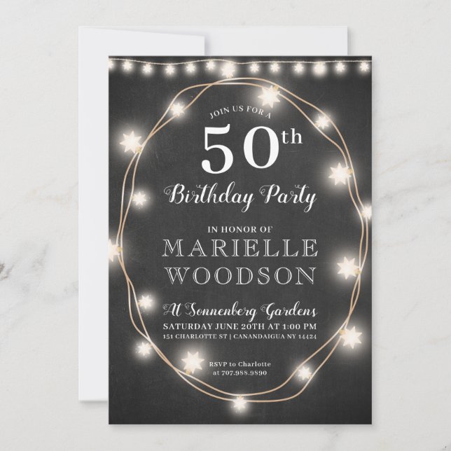 Personalised 50th Birthday Black White  Invitation (Front)