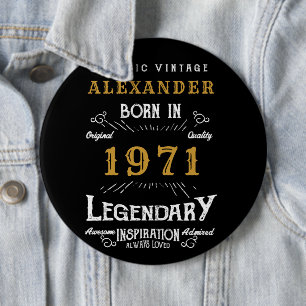 Personalised 50th Birthday Born 1971 Vintage Black 6 Cm Round Badge