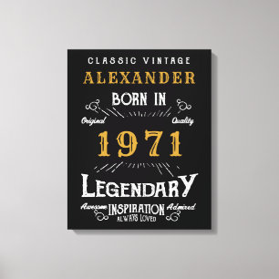 Personalised 50th Birthday Born 1971 Vintage Black Canvas Print