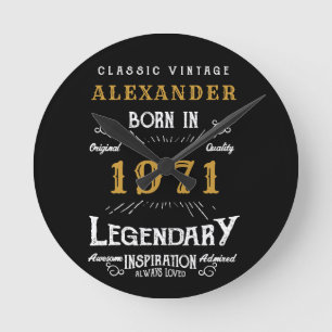 Personalised 50th Birthday Born 1971 Vintage Black Round Clock