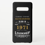 Personalised 50th Birthday Born 1971 Vintage Black Samsung Galaxy Case<br><div class="desc">A personalised classic Samsung Galaxy phone case design for that birthday celebration for somebody born in 1971 and turning 50. Add the name to this vintage retro style black, white and gold design for a custom 50th birthday gift. Easily edit the name and year with the template provided. A wonderful...</div>