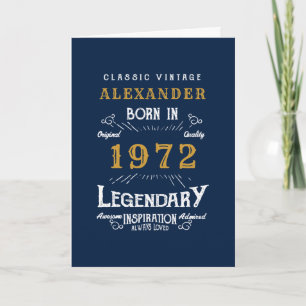 Personalised 50th Birthday Born 1972 Vintage Blue Card