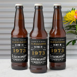 Personalised 50th Birthday Born 1973 Vintage Black Beer Bottle Label<br><div class="desc">A personalised classic beer bottle label design for that birthday celebration for somebody born in 1973 and turning 50. Add the name to this vintage retro style black, white and gold design for a custom 50 birthday gift. Easily edit the name and year with the template provided. A wonderful custom...</div>