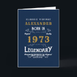 Personalised 50th Birthday Born 1973 Vintage Blue Card<br><div class="desc">A personalised classic card for that celebration class for someone born in 1973 and turning 50. Add the name to this vintage retro style blue, white and gold design for a custom 50th birthday. Easily edit the name and year with the template provided. The Wonderful custom gift. More gifts and...</div>