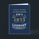 Personalised 50th Birthday Born 1973 Vintage Blue Card<br><div class="desc">A personalised classic card for that celebration class for someone born in 1973 and turning 50. Add the name to this vintage retro style blue, white and gold design for a custom 50th birthday. Easily edit the name and year with the template provided. The Wonderful custom gift. More gifts and...</div>