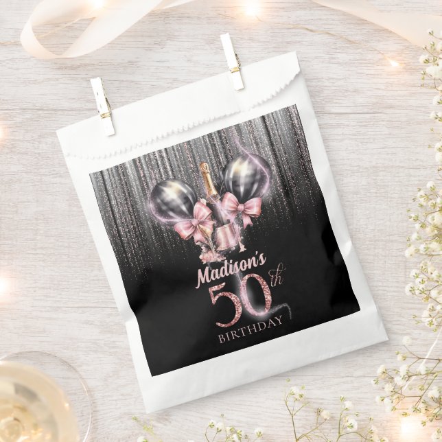 Personalised 50th Birthday Champagne Luxury Pink Favour Bag (Clipped)