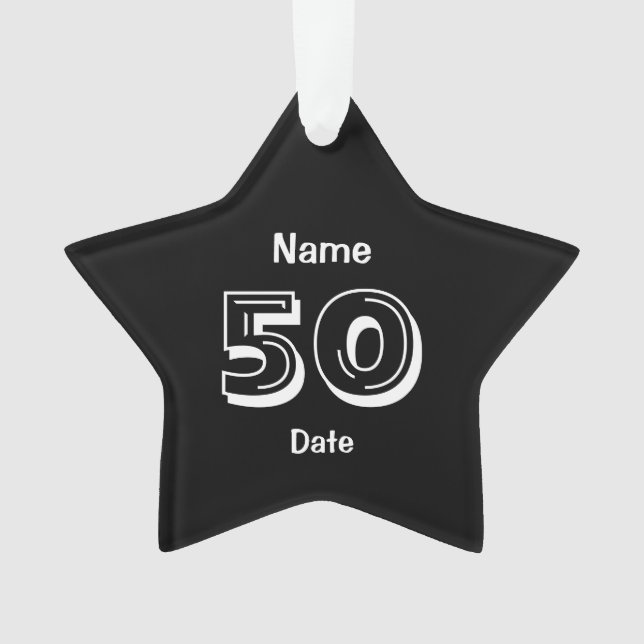 Personalised 50th Birthday Gag Gift Black White Ornament (Front)
