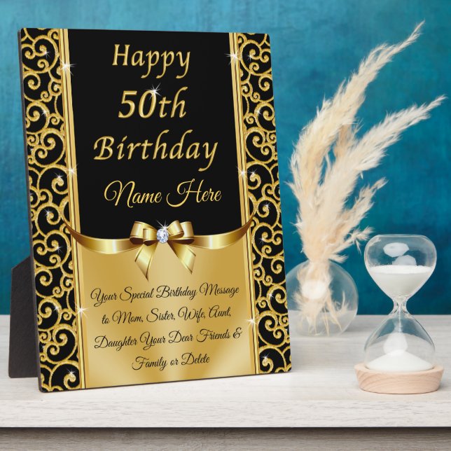 Personalised 50th Birthday Gifts for Her, 50th Plaque (Side)