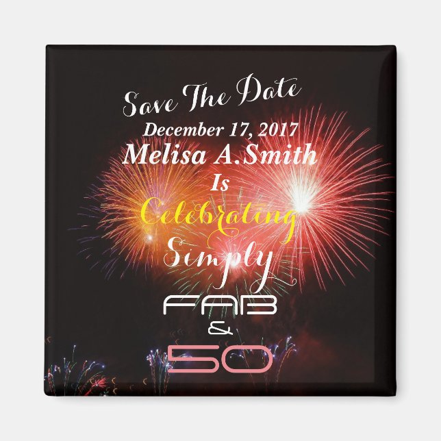 Personalised 50th Birthday Name & Date - Magnet (Front)