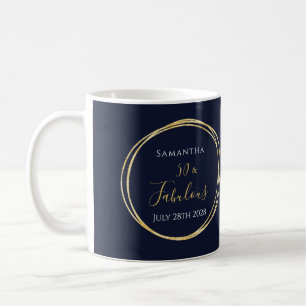 Personalised 50th Birthday Navy Gold Coffee Mug