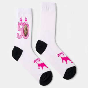 Personalised 50th Birthday Photo Crown Pink Socks
