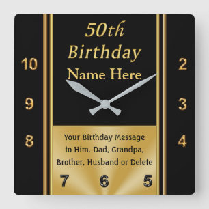 Personalised, 50th Birthday Presents for Him Square Wall Clock