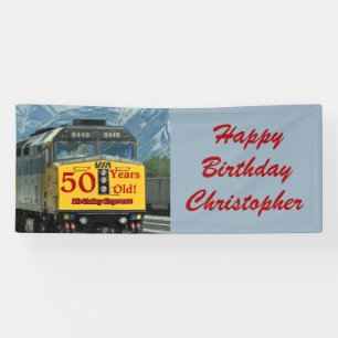 Personalised 50th Birthday Yellow Train Engine Banner