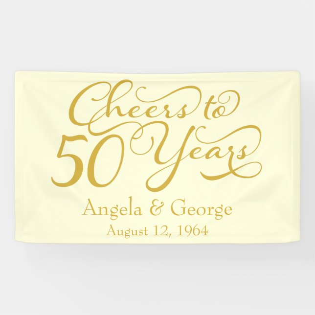 Personalised 50th Gold Ivory Wedding Anniversary Banner (Horizontal)