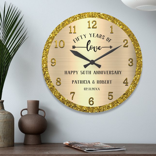 Personalised 50th Gold Wedding Anniversary Glitter Large Clock (Creator Uploaded)