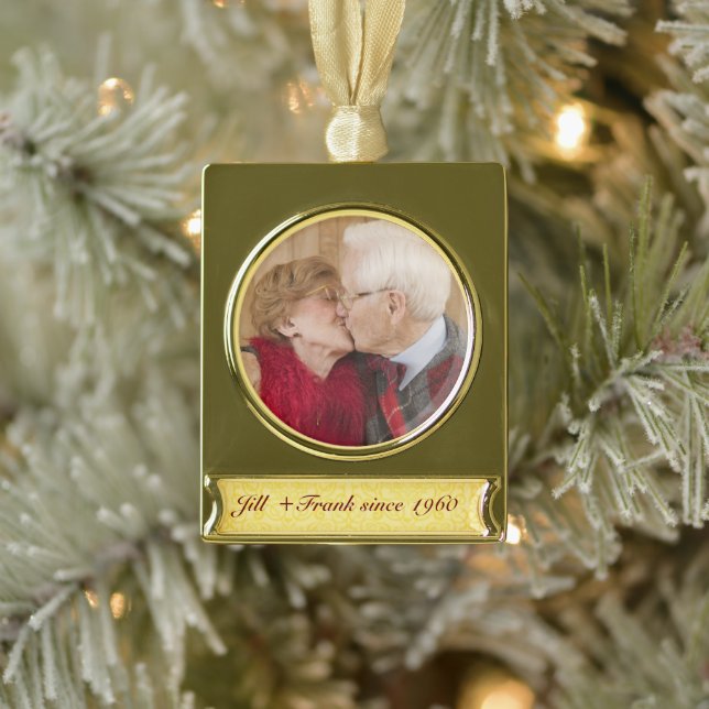 Personalised 50th Golden Wedding Anniversary Gold Plated Banner Ornament (Tree)