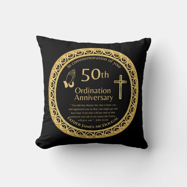 Personalised 50th Ordination Anniversary Priest Th Cushion (Front)