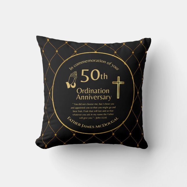 Personalised 50th Ordination Anniversary Priest Th Cushion (Front)
