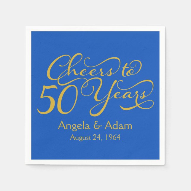 Personalised 50th Wedding Anniversary Blue Gold Napkin (Front)